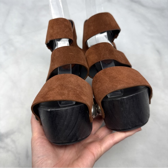 Alexander Wang Tess Suede Chunky Wooden Platform Clog Sandal Heel Brown Boho 35 - Picture 8 of 16